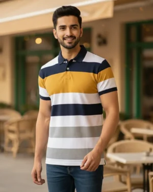 auto draftMen’s Striped Polo Shirt – Casual Slim Fit Cotton Polo | Jamuix