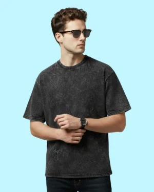 Men’s Acid Wash Oversized T-Shirt – Washed Black | Premium Cotton Streetwear by Jamuix